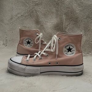 pink clay hightop platform converse